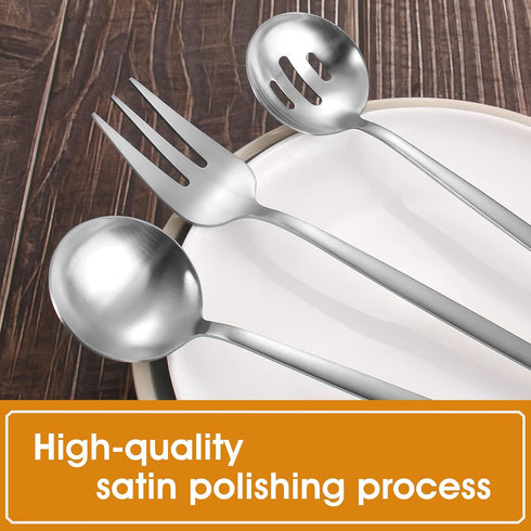 Matte Serving Silverware Set, 5-Piece Round Shared Utensils Set of Stainless Steel, Hostess Flatware Serving Set, Satin Finish, Dishwasher Safe...