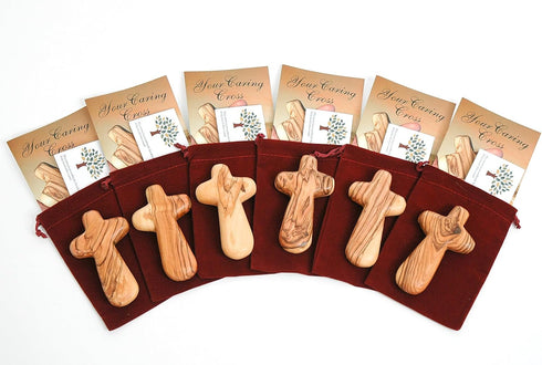 6 Olive Wood Holding Cross Comes with Velvet Bag & Certificate...