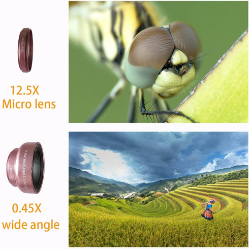 Fish Eye Lens iPhone Phone Camera Lens Kit Wide Angle Macro for iPhone 14 13 12 11 X XS Xr Se 8 pro max Mini Samsung Most Phones with PU Bag (Rose...