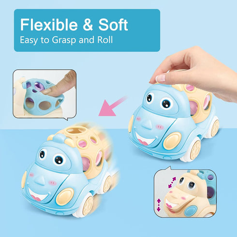 Tepear Baby Toy Car, Rattle & Roll Cars for Toddler Aged 1-3, Push and Go Toys with Soft Rubber 6-12 Month Infant, 3PCS Friction Powered Truck, Ba...