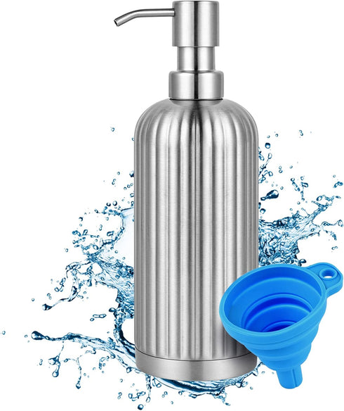 Countertop Soap Dispenser - Rust-Proof Roman Column Shaped Stainless Steel Bottle with Pump for Bathroom and Kitchen - 18 oz Brushed Nickel Liquid...