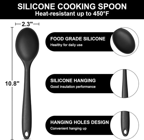 E-far Silicone Cooking Spoon Set of 2, Heat Resistant Kitchen Spoons Utensils Nonstick Mixing Spoon for Baking Stirring Serving, Non-Toxic & Dishw...