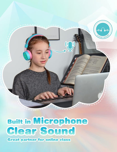 Link Dream Kids Bluetooth Headphones with Microphone for School On-Ear Headphone Toddler Children Wireless Headphone Headset with LED Lights Compa...
