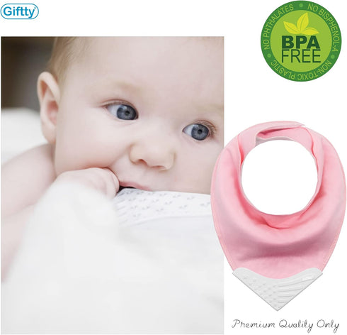 Teething Bibs Baby Bandana Bib Sets with Teething Corner(American Flag Style), BPA-Free Silicone Teether, Adjustable Snap for Girls (5 Packs)...