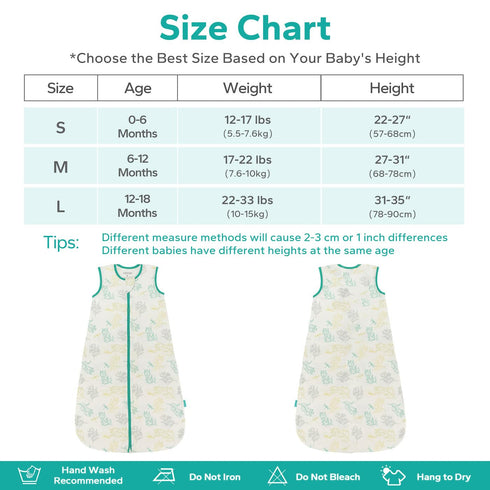 Bamboo Sleep Sack, 0.5 TOG Baby Wearable Blanket Sleep Sack 6-12 Months for Spring and Summer, Plant...