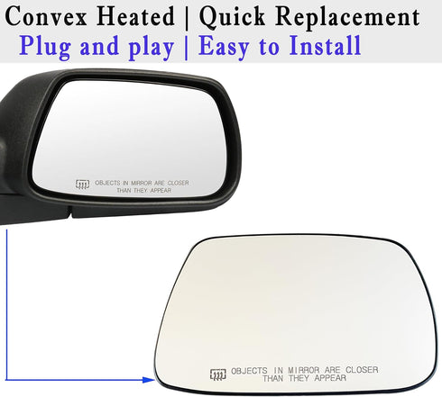 Grand Cherokee Passenger Side Heated Mirror Glass Compatible with 2005-2010 Jeep Grand Cherokee Right Side Mirror Glass with Rear Holder...