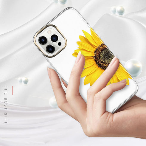 BAISRKE Compatible with iPhone 13 Pro Case, Clear Case with Sunflower, for Women, Shockproof Hard Back Cover for iPhone 13 Pro 6.1 inch 2021 - Yel...