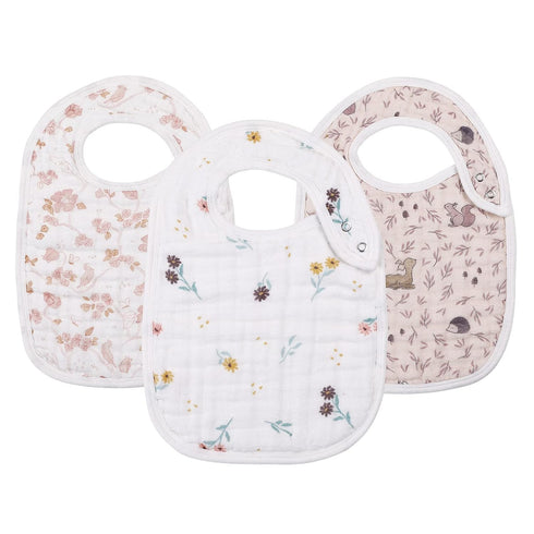 Snap Muslin Bibs for Girls, 3-Pack Baby Bibs for Infants, Newborns and Toddlers, 100% Cotton Muslin Absorbent & Soft Layers, Adjustable Snaps,"Spr...