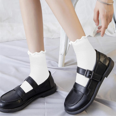 Ruffle Crew Socks, Cute Ruffled Ankle Socks for Women Girls, Cotton Knit Lettuce Frilly Socks Athletic Socks...