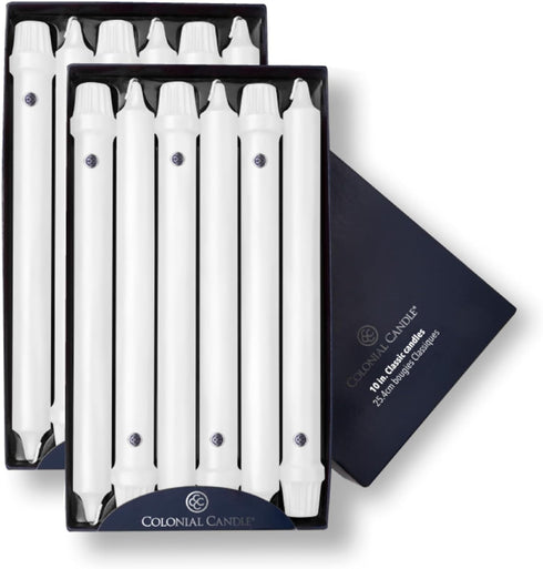 Colonial Candle Unscented Taper Candle, Classic Collection, White, 10 In, Pack of 12 - Up to 8 Hours Burn...
