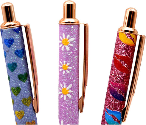 9PCS Sparkle Glitter Heart Pens Metal Daisy Flower Pen Weeding Pen Retractable Ballpoint Pens Lip Print Pen Gift Pen For Women Girls Ladies School...