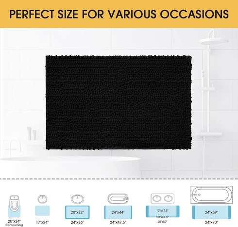 Upgrade Luxury Black Bathroom Rug Mat 17"x47.5", Ultra Soft Thick Absorbent Bath Mats, Non Slip Chenille Toilet Mat for Bathroom, Bedroom, Kitchen...
