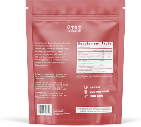 Sugar-Free Ceylon Cinnamon Complex Gummies Apple Cinnamon Flavor | Immune Support & Antioxidant Supplements | 2000mg Cinnamon Complex with Chromiu...