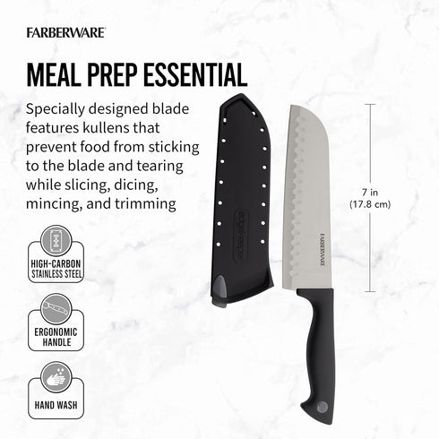 Farberware Edgekeeper 7-Inch Santoku Knife with Self-Sharpening Blade Cover, High Carbon-Stainless Steel Kitchen Knife with Ergonomic Handle, Razo...