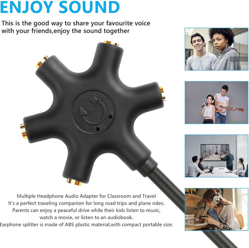 GINTOOYUN USB A/C Male to 5-Port 3.5mm Female Headphone Audio Splitter 5 Jack 3.5mm Stereo Music Sharer 1 Male and 5 Female Splitter Phone Compute...