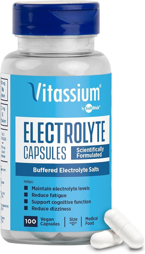 Vitassium Electrolyte Capsules, Electrolytes for Dietary Management of POTS Syndrome Symptoms (500mg Sodium - 100mg Potassium), Unflavored, 100 Bu...