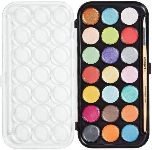 KINGART Watercolor Pan Set, Pearlescent Colors, 21 Unique Shades & Paint Brush...