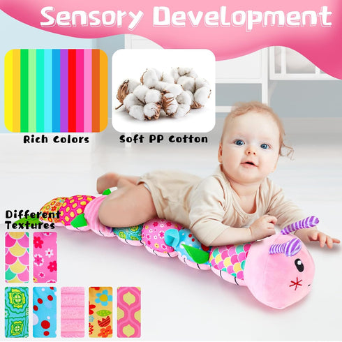 Infant Baby Stuffed Animal Toy for 0 3 6 12 Months Olds, Soft Toys with Musical Crinkle Rattles for Newborn Boy Girl Tummy Time Activity (Pink Cat...