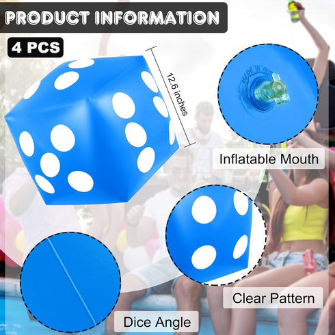 4 Pieces Jumbo Inflatable Dice 12.6 Inch Large Inflatable Dice Fun Giant Inflatable Dice Toy for Indoor Outdoor Lawn Game Pool Party Board Game, B...
