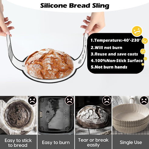 4 PCS sourdough silicone bread sling for dutch oven sourdough bread proofing mat baking supplies Non-Stick & Easy Clean extra long Handles Reusabl...