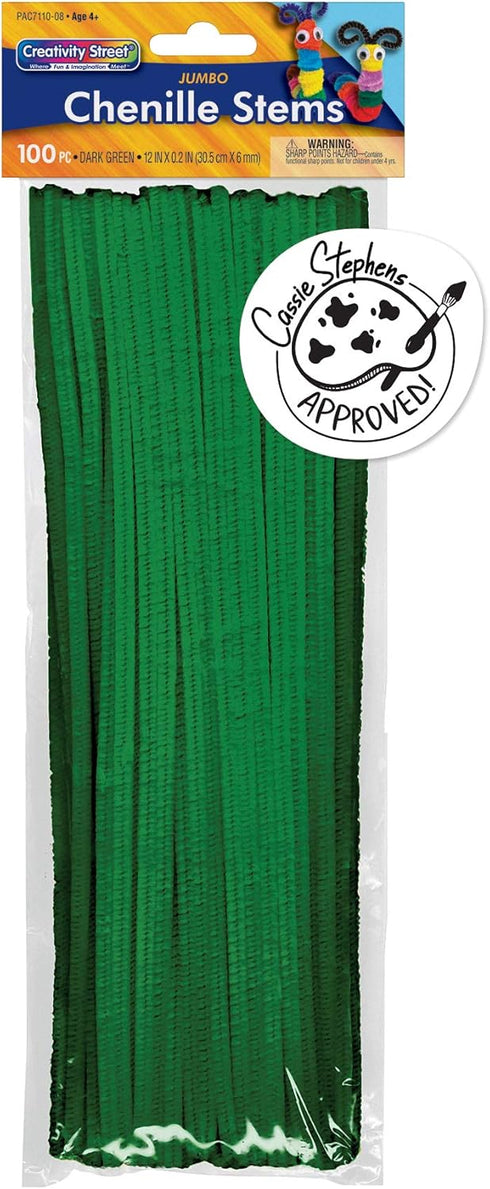Creativity Street Jumbo Stems, Dark Green, 12" x 6 mm, 100 Pieces...