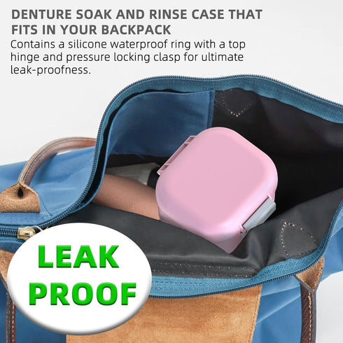 ARGOMAX Leak Proof Denture Bath Cup, Portable Soaking Denture Box, Denture Bath Case with Strainer, for Dentures and Braces (Pink + White)....
