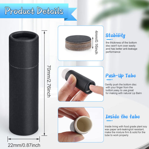 12 Pcs 0.3 oz Paperboard Lip Balm Tubes,Push-Up Style,Empty Kraft Paper Lipstick Tube,Biodegradable Round Solid Perfume Lotion Lip Gloss Container...