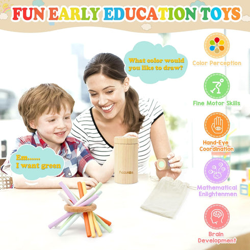 Montessori Toys for Toddlers 1-3,Fine Motor Skills Toys for Toddlers 1-3,Educational Toys for Baby 3-12 Months,Wooden Kids Sensory Sticks Suitable...