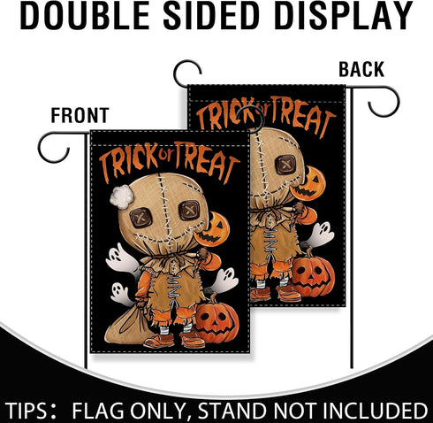 Halloween Trick or Treat Sam Small Decorative Garden Flag, Spooky Ghost Jack O Lantern Pumpkin Black Yard Lawn Outside Decor, Funny Holiday Burlap...
