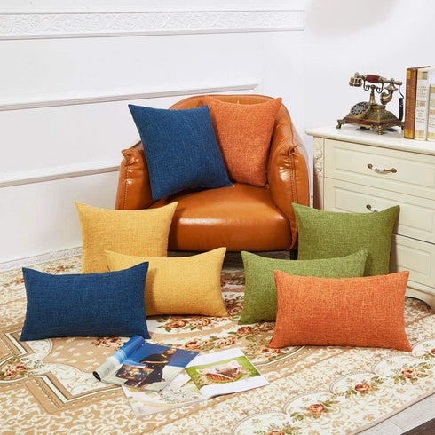 Anickal Thanksgiving Pillow Covers 20x20 Inch for Fall Decor Set of 2 Burnt Orange Rustic Linen Decorative Square Throw Pillow Covers Cushion Case...