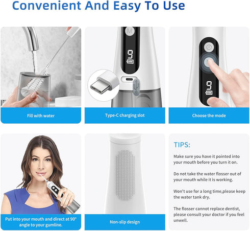 Water flosser,350ml Tank with 4 nozzles,9 Modes,Dental Tools to Remove Plaque and Tartar waterflosser Slate flosser Rechargeable M131 Water flosse...