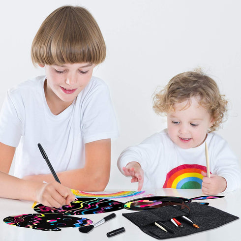 Scratch Painting Art Tool, 9 Pieces Scratching Drawing Tool Set, Including Artist Glove, Tool Bag, Scratch Coloring Pens, Plastic and Wooden Stylu...