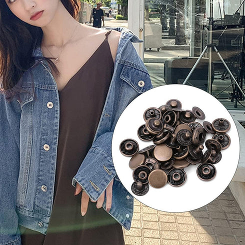 50 Sets Heavy Duty Leather Snap Fasteners Kit, Pure Brass Snap Buttons Metal Button Snaps Press Studs for Clothing, Leather, Jackets, Bracelets, B...