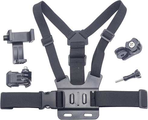 Adjustable Mobile Phone Chest Strap Harness Mount, Black, Compatible with iPhone, GoPro Hero, DJI Osmo Action Cameras...