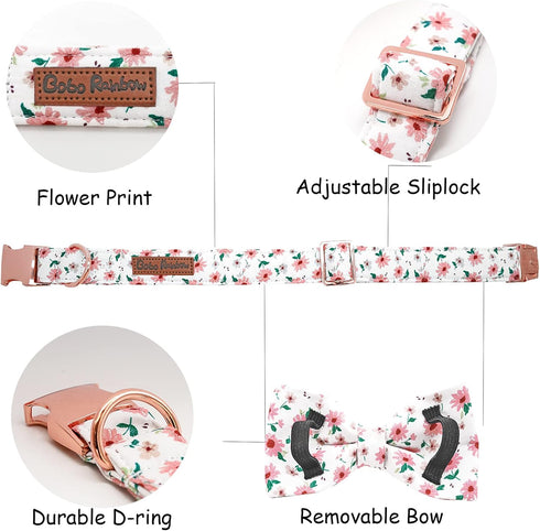 Dog Collar - Floral Dog Collar Bows for Dogs Bowtie Adjustable Dog Collar Girl Pet Gift Spring Dog Collar for Medium Small Large Dogs...