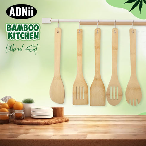 Wooden Spoons for Cooking, Bamboo Kitchen Utensils Wooden Spoons Set 6 Piece, Nonstick Spatula For Daily Use...