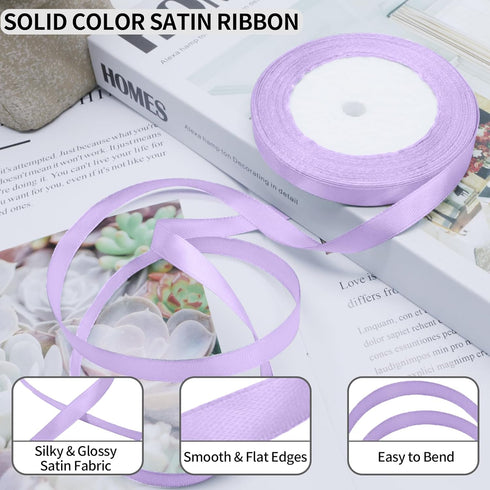 Light Purple Satin Ribbon 3/8 Inch x 25 Yards Ribbon, Wedding Bouquet Ribbon Pink Silk Ribbon, Silky Polyester Ribbon Shiny Fabric Ribbon for Hair...