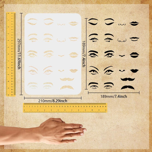 FINGERINSPIRE Facial Features Stencils 11.7x8.3 inch Plastic Eyes Stencils Large Reusable Mouth Lips Pattern Stencil Nose Mustaches Craft Painting...