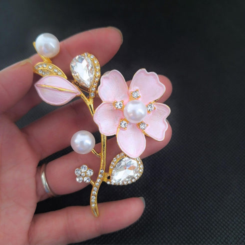 Women Accessories Flower Pearl Clear Rhinestones Brooch Pin...