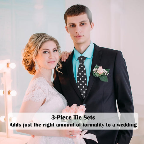 Men's Tie Sets, Black and White Polka Dot Ties for Men with Pocket Square Tie Bar/Cufflinks for Wedding Business...