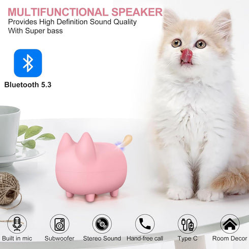 Cute Bluetooth Speaker, Mini Cat Portable Wireless Speakers with Loud Stereo Sound, Built-in Mic, Dual Pairing,40H Playtime for Room, Desk Decor, ...