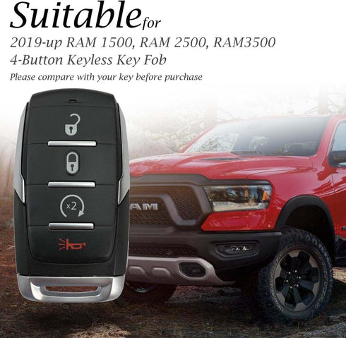 Vitodeco Genuine Leather Smart Key Fob Case Cover Protector Compatible with RAM 1500, RAM 2500, RAM 3500 2019 - 2025 (4-Button, Black)...