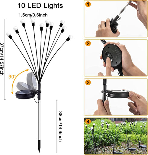 2 Pack Solar Powered Firefly Lights, 20 LEDs Waterproof Garden Firefly Lights, Swaying Lights, 2 Modes, Outdoor Solar Firefly Lights for Party Gar...