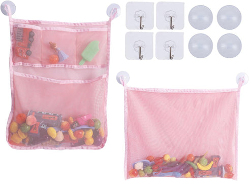2Pcs Mesh Bath Toy Organizer Bags with Suckers & Hooks, Bathtub Toy Holder, Bath Toy Storage Net Bags for Toddlers & Kids Bathroom Storage...
