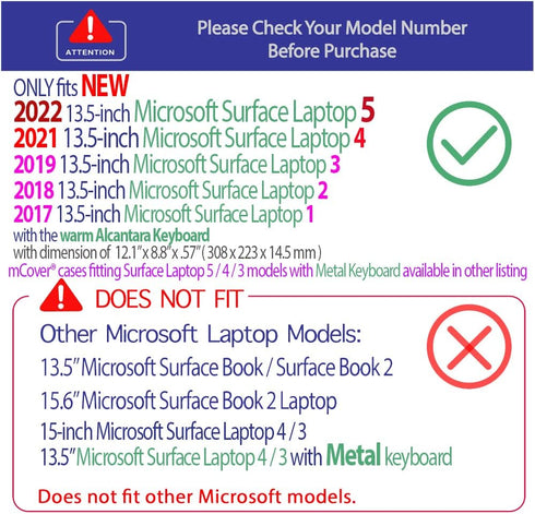 mCover Case Compatible for 13.5" Microsoft Surface Laptop (5/4 / 3/2 / 1) with Alcantara Keyboard ONLY (NOT Compatible with Surface Book and Table...