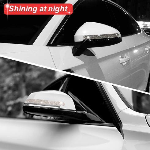 BOHISEN 10pcs Car Rhinestone Bling Door Handle Reflective Trim Stickers Universal Side Rear View Mirror Safety Scratch Resistant Protector Cover f...