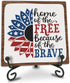 July 4th Petals Wood Plaque With Iron Stand - Home Of The Free Because Of The Brave - 4"x4" Wooden Block Sign, Patriotic Desk Signs, Shelf & Table...