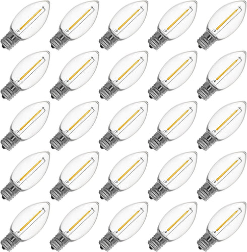 Meconard C9 Led Replacement Christmas Light Bulb, 25 Pack C9 Shatterproof Led Bulbs for Christmas Outdoor String Lights, E17 Intermediate Base, Co...