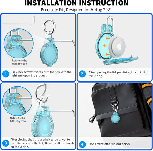 2 Pack Secure Lock AirTag Holders, Waterproof Airtag Keychain Full Protective Anti-Scratch Airtag Case Hard Shell Hidden for Luggage, Backpack, Ke...