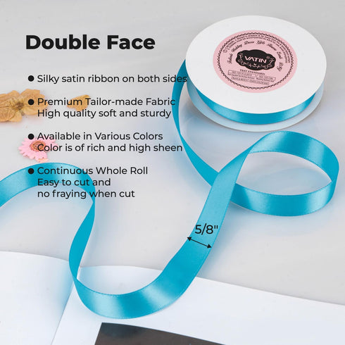 VATIN Double Face Copen Blue Satin Ribbon 5/8" Continuous 25 Yards,Blue Polyester Fabric Ribbon use for Bows Bouquet, Gift Wrapping, Floral Arrang...